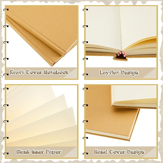 Henoyso 16 Pcs A5 Blank Notebooks Journals Bulk 100 Sheets/200 Pages Unlined Craft Notebooks Kraft Sketchbooks Hardcover for Writing Drawing for Gifts Students School Office Traveler, 8.3 x 5.7 in