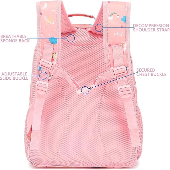 FlowFly Kids Backpack for Toddler Boys Girls, Simple Lightweight Bookbag for Daycare Kindergarten Elementary School Travel, Small Modern Bag (Large, Unicorn)