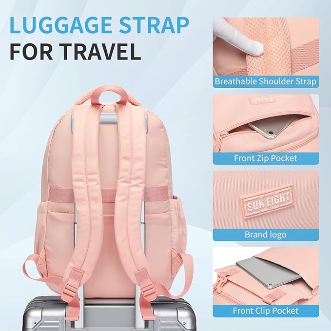 SUN EIGHT 35L Large Capacity School Backpack for Teen Girls Lightweight Bookbags Elementary Middle School Laptop Bags Women Travel Daypacks(Pink)