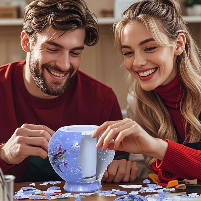 LED Flower Puzzle Vase for Adults, 200-Piece 3D Puzzle Vases for Home and Office Decor, Unique Flower Vase for Living Room & Bedroom, Creative Crafts for Adults (Yz006)