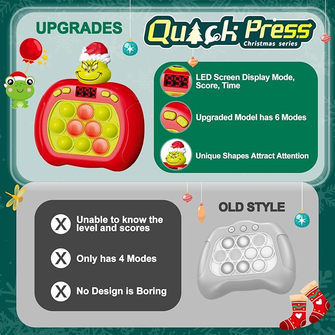 Upgraded Pop Push Game Toy for Kids, Quick Fast Push Pop Puzzle Handheld Game Light up Fidget Toy 8-12, Bubble Sensory Toys Christmas Stocking Stuffers Birthday Gifts for Kids Ages 3-12