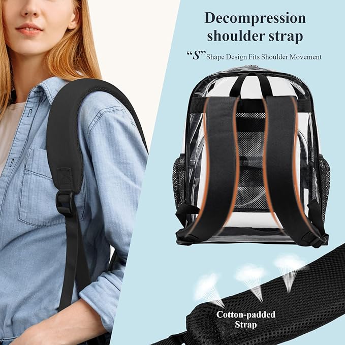 PACKISM Clear Backpack - 17 inch Heavy Duty Clear Backpacks for School, Large Transparent Bookbag for Students (Age 12+)