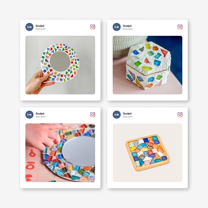 Sculpd Kids Mosaic Kit, Painting Craft Set for Kids Age 7+, Pottery, Includes Mosaic Tiles, 1 Tangram Tile Game, 2 Bags of Plaster, Additional Crafting Supplies & 1 Mirror, Montessori Education