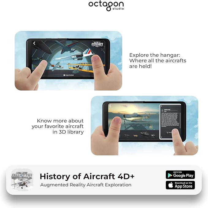 4D+ Augmented Reality Flashcards for Kids – Educational STEM Cards with Free App – Interactive Learning for Ages 4+ (Aircraft 4D+)