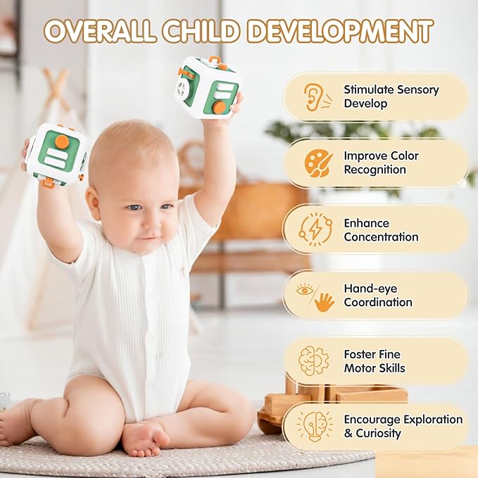 Toys for 1 Year Old Boy Girl, Montessori Busy Board Busy Cube, Travel Toys for Toddlers 1-3, 1 Year Old Girl Boy Gifts, Green