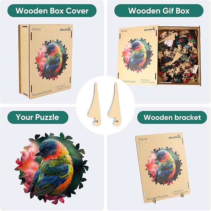 Wooden Puzzles for Adults, Finch Bird 200pcs, Medium, Irregular Shape, Tropical Style, Jigsaw Puzzle, 10.9 x 11.2 in
