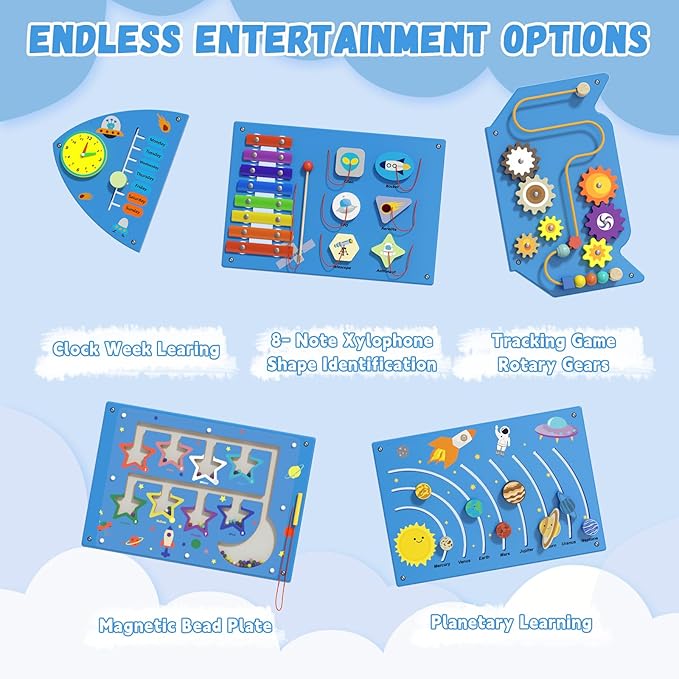 Spocold Rocket Panels - Sensory Toddler Wall Toys (5pcs Blue)