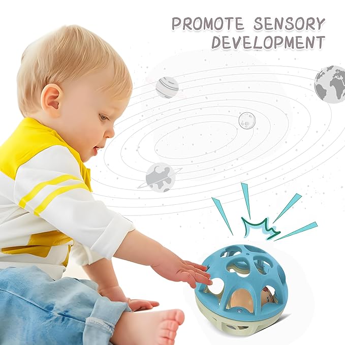 Sensory Rattle Balls Textured, Baby Teething Sensory Montessori Toys Soft Chew Toy with Rattles for Babies, Safe Wheat Straw Travle Toys, Developmental Newborn Baby Toys 6 to 12 Months
