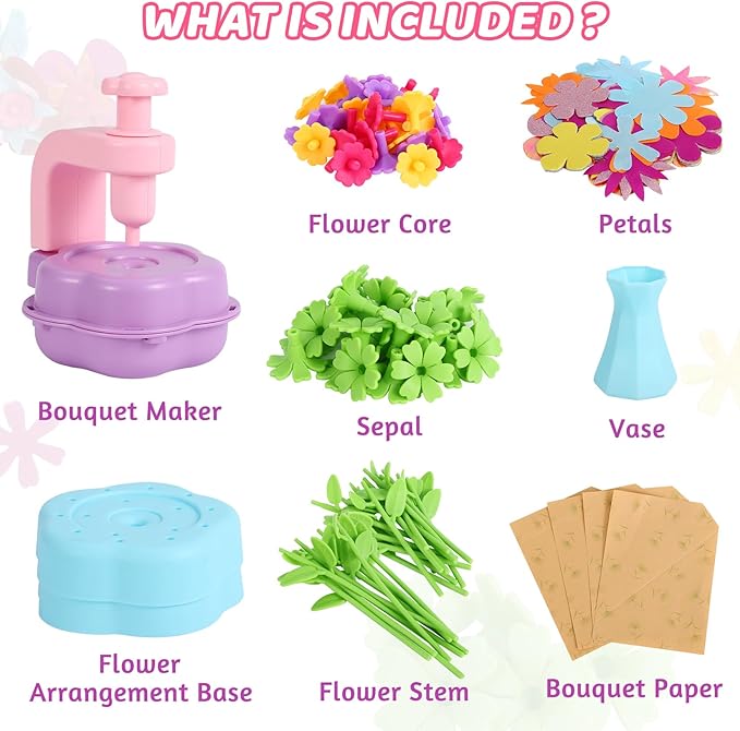 Flower Craft Kits for Girls - Arts and Crafts for Kids Ages 4-8, Gifts for 4 5 6 7 8 9 Year Old Girls, Art Craft Activity Toys Set for Kids, DIY Flower Making Kit Creative Toys Gifts for Toddler