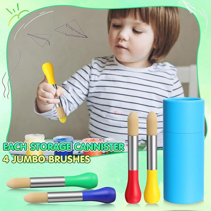 12 Pack Watercolor Paint Brushes Bulk Set for Kids Baby Toddler-4 Pcs Per Set Jumbo Brushes with Chubby Wood Handles for Easy Grip Paintbrushes Non Toxic Bristles for Art Craft (Colored)