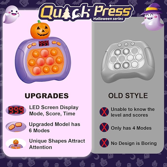 Halloween Pop Game Fidget Toys for Kids and Adults, Quick Push Pop Puzzle Light up Fidget Toy 8-12, Fast Push Bubble Sensory Toys for Kids Ages 3-12