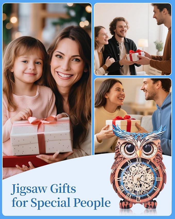 3D Wooden Puzzles for Adults, Wooden Puzzles for Adult Owl Clock DIY Kit with Pendulum, Beginner 22 Pcs 3D Puzzles, Creative Gift Ideas for Adults Teens
