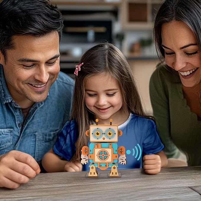 Kosmickiss 3D STEM Wooden Puzzles for Kids, 3D Wooden Models with Voice Recorder, Science STEM Building Kit Creative Craft Toys for Boys Girls Age 8-13 Years Education Birthday Gifts (Grunt Robot)