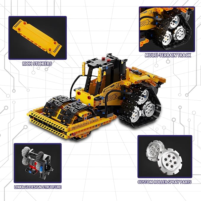 5 in 1 RC Excavator Construction Vehicle Building Block Sets App and Remote Control Bulldozer Engineering Science Kits Stem Toys for Boys Ages 8-12 (535 Pieces