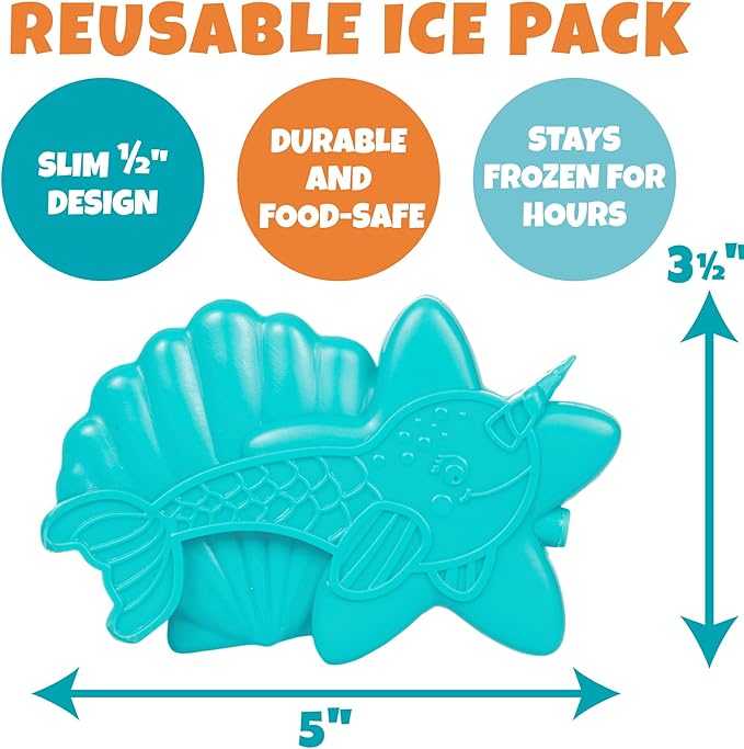 Bentology Kids Lunch Bag Set w Matching Reusable Water Bottle & Hard Ice Pack- Pink Purple Mermaid- Insulated Tote, Stainless Steel Insulated Thermos, Hard Ice Pack- Back to School Lunchbox Kits