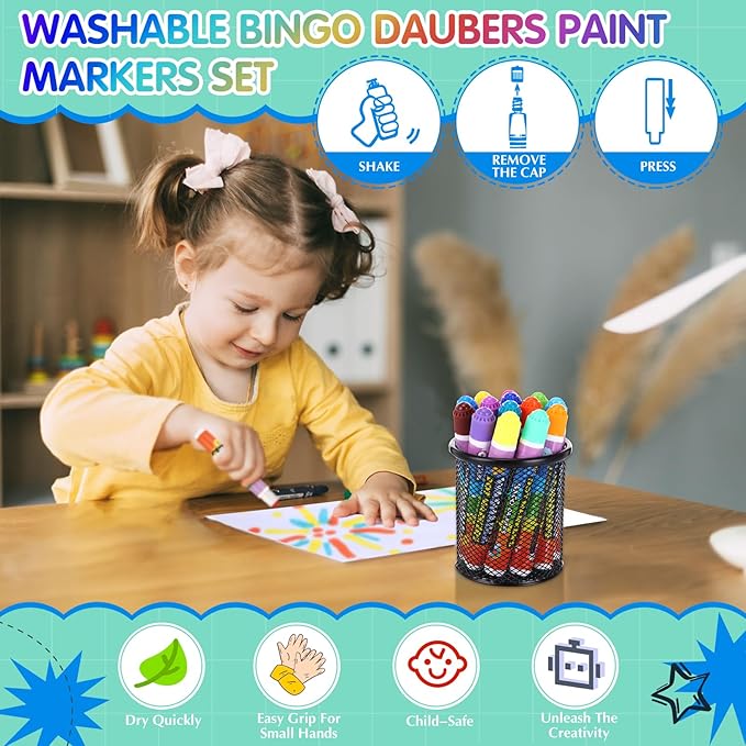 Crtiin 60 Pack Washable Dot Markers Set 30 Assorted Colors Bingo Daubers Bulk 0.4oz Dot Art Paint Markers Ideal for Art and Crafts Painting Coloring Bingo Supplies