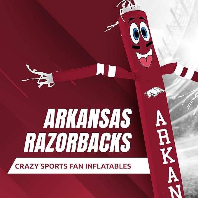 NCAA Arkansas Razorbacks Football Wacky Waving Inflatable Tube Guy with LED Lights & Built-in Blower - 6" x 36" x 96" Inflatable Tube Man Crazy Sports Fan Outdoor Party Decoration