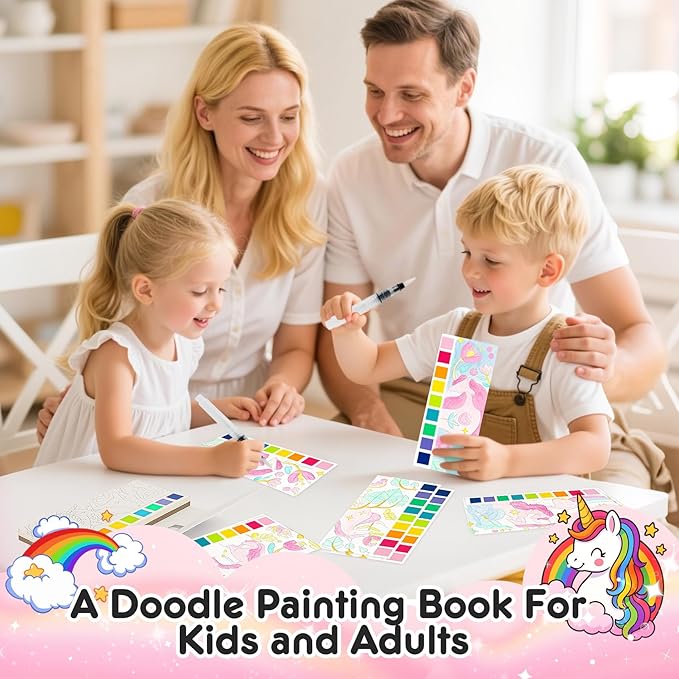 Watercolor Painting Coloring Books Pocket Watercolor Paint Bookmarks, Mess Free Paint with Water Set, Travel Class Activities Art Party Favors Exchange Birthday Gifts for Kids (Unicorn Dream)