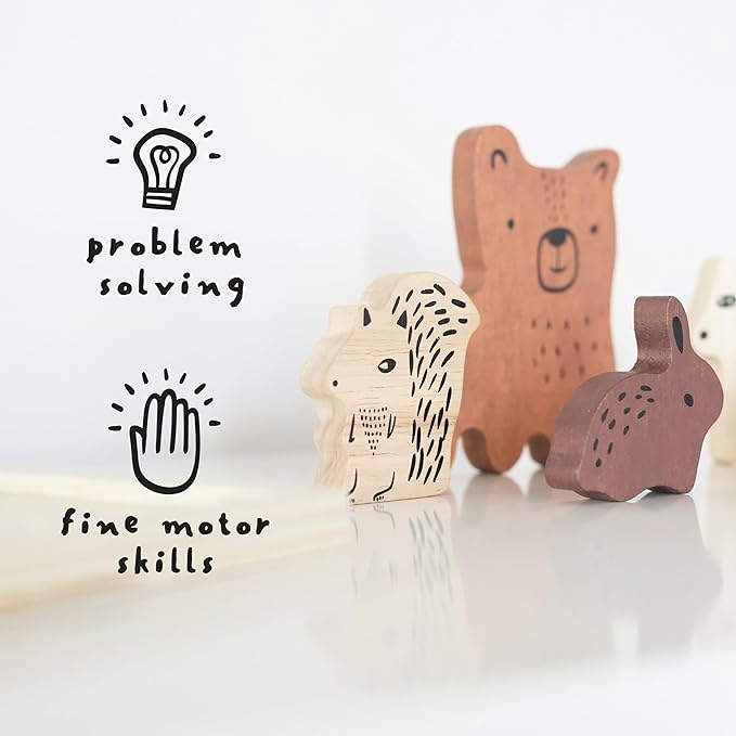 Wee Gallery Wooden Tray Puzzle Woodland Animals, Montessori Toy for Toddlers and Preschoolers for Early Learning and Fine Motor Skill Development, Sustainable Educational Puzzle for Kids