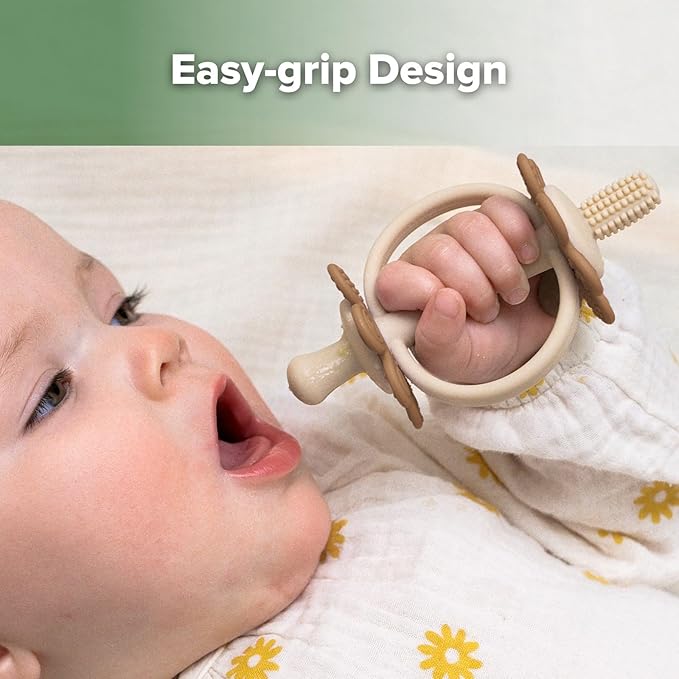 haakaa Silicone Baby Teether Toys,Nipple-Shaped End for Gum Massage,360Β° Baby Toothbrush Head for Self-Brushing Training,Easy to Grip-Cocoa