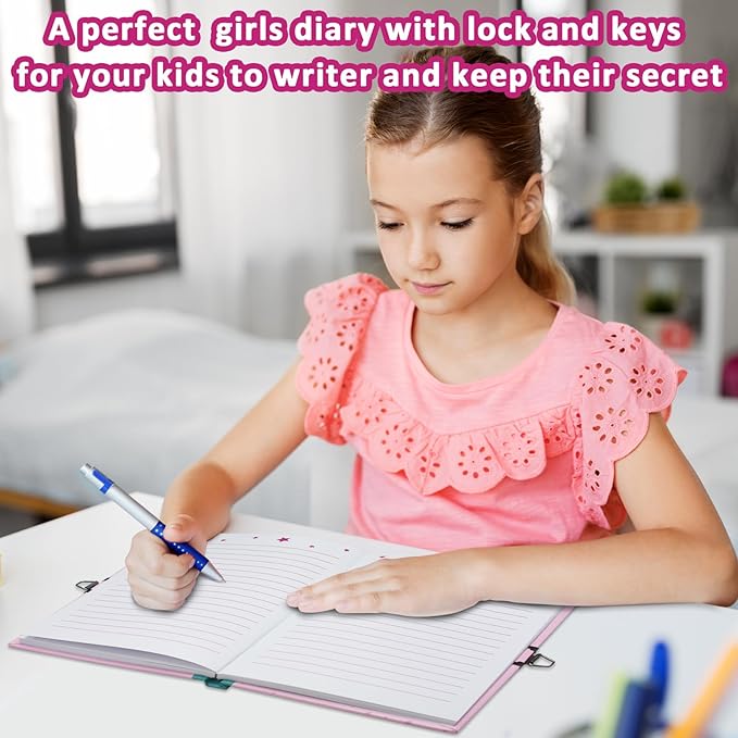 GINMLYDA Girls Diary with Lock for Kids, Pink Doughnut Diaries 7.1x5.3” 160 Page Cute Secret Notebook for Girls Journal with Lock & Key for Little Kids Writing Drawing Girls Gift Age 5-10 Years Old