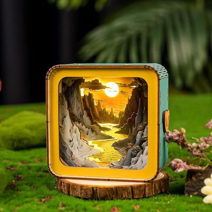 3D Puzzle Nightlight-DIY LED Light 3D Cave Wooden Puzzle-Art Lamp and Craft Kits for Kids and Adults-Birthday Gifts Toys-Home Desk Decor Family Game