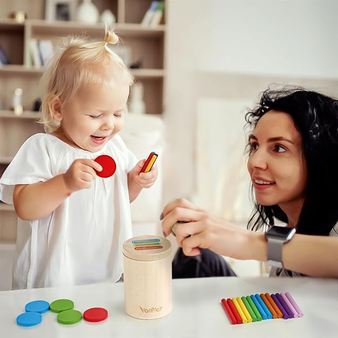 Vanplay Montessori Toys for 2 Year Old - Wooden Learning Color Sorting Toys for Toddlers, Fine Motor Developmental Infants Sensory Matching Games 18 Month Old Baby Boys Girls Gifts