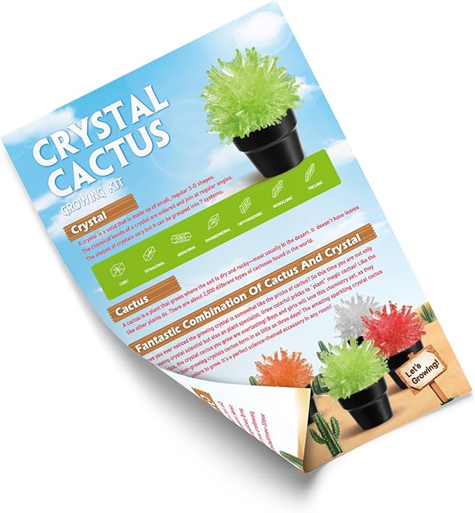 Crystal Growing Kit for Kids, Cactus-Green DIY Crystal Science Experiment Set, Grow Your Own Crystals, STEM Educational Chemistry Kit for Boys & Girls Ages 6-12, Fun Science Lab Gift for Kids