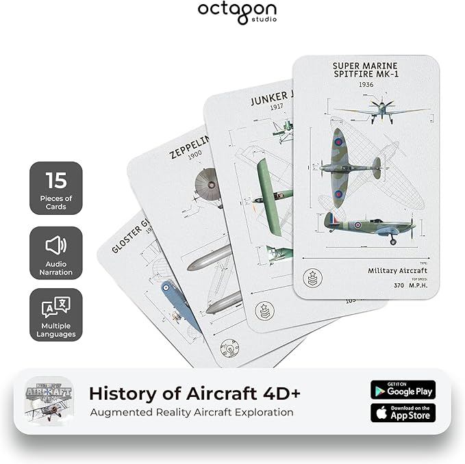 4D+ Augmented Reality Flashcards for Kids – Educational STEM Cards with Free App – Interactive Learning for Ages 4+ (Aircraft 4D+)