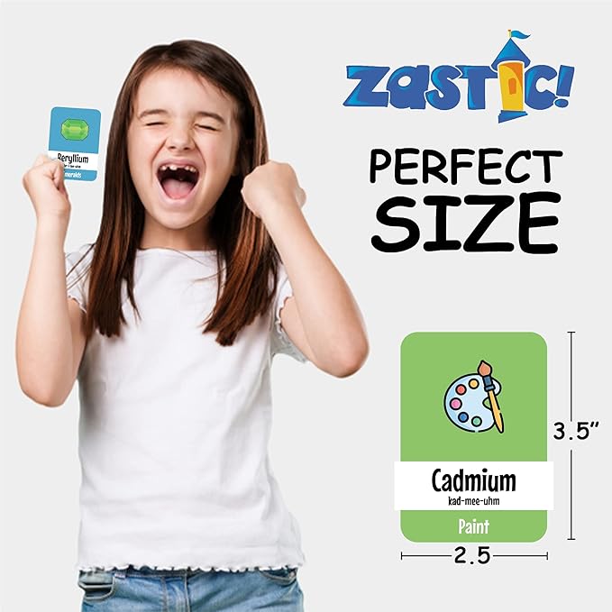 Zastic! Periodic Table Flash Cards - Laminated Elements Flashcards (118) for Kids - Great for Chemistry and Table Games