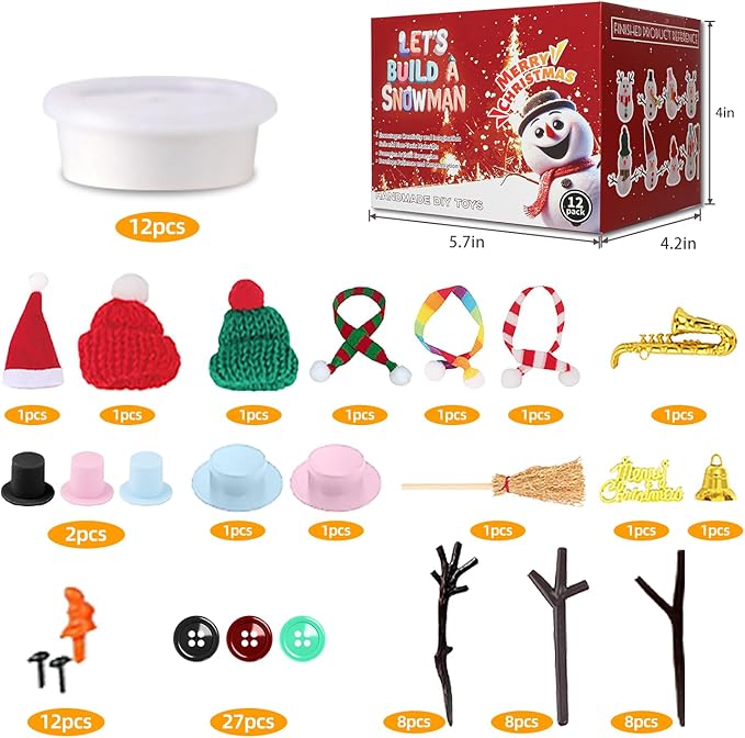 Build a Snowman Kit - Christmas Crafts, Modeling Clay DIY Kit, Creative Kids Air Dry Modeling Clay, Xmas Holiday Party Decor Gift (12 PCS)