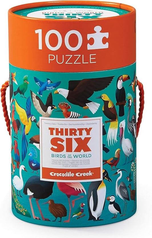 Crocodile Creek 100-Piece Jigsaw Puzzle for Kids Ages 5 and Up - Fun and Educational Table or Floor Puzzles - Storage Canister with Handle - Birds - 14” x 19” Finished