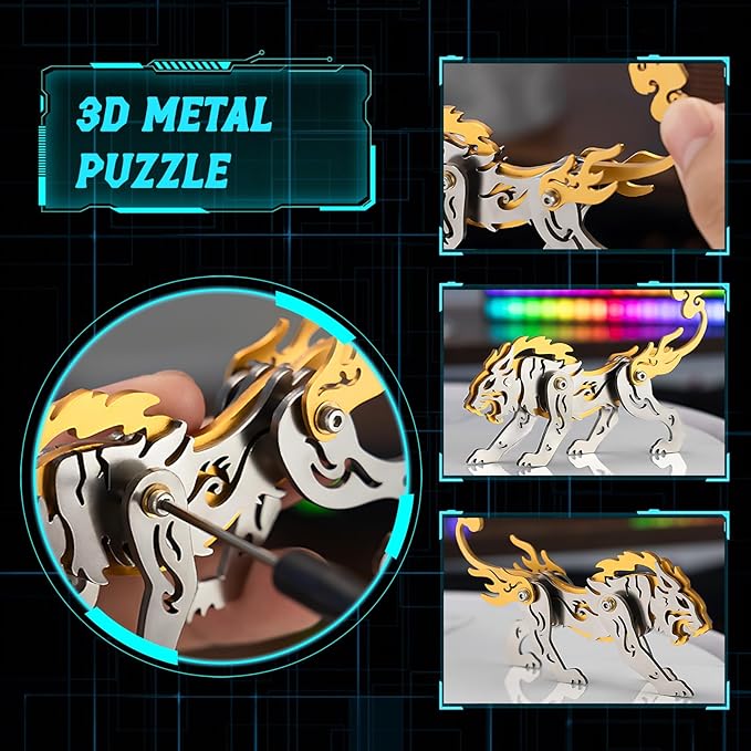 3D Metal Puzzles,3D Metal Puzzle for Adults,Mechanical Model Kit Zodiac Tiger Gold,Steel 3D Puzzles Stainless Steel Ornaments for Adults Home Decor Art Craft Gifts Toys.