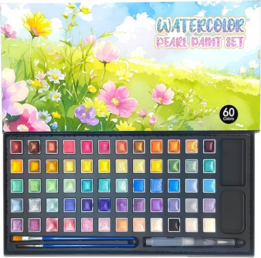 2ml Large Capacity Metallic Watercolor Paint Set, 36/60/84 Color Metallic/Pearlescent/Glitter/Color Shifting/Shimmer Water Color Paint for Adult Kids with 2 Paintbrushes