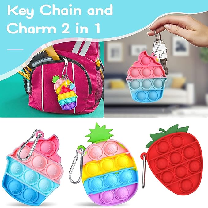 18 Pcs Mini Push pop Bubble Fidget Toy, Simple Fidget Toy, Keychain Bubble Pop Desk Toy, Decompression Toys Suitable for All Ages