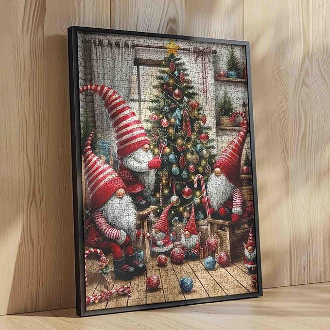 1000 Piece Jigsaw Puzzles for Adults Christmas Gnome Family Painting,Festival Dwarf Jigsaw Puzzle 1000 Pieces Xmas Tree Puzzles Family Fun Game DIY Craft Living Room Decor Merry Christmas Gift