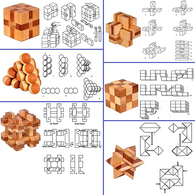 18 Pack Wooden Brain Teaser Puzzles Stress Relief Toys Wooden Burr Puzzles Brain Teaser Puzzle with Gift Packing Box Magic Puzzle Games Toy for Kids and Adults by AHYUAN (Bamboo)