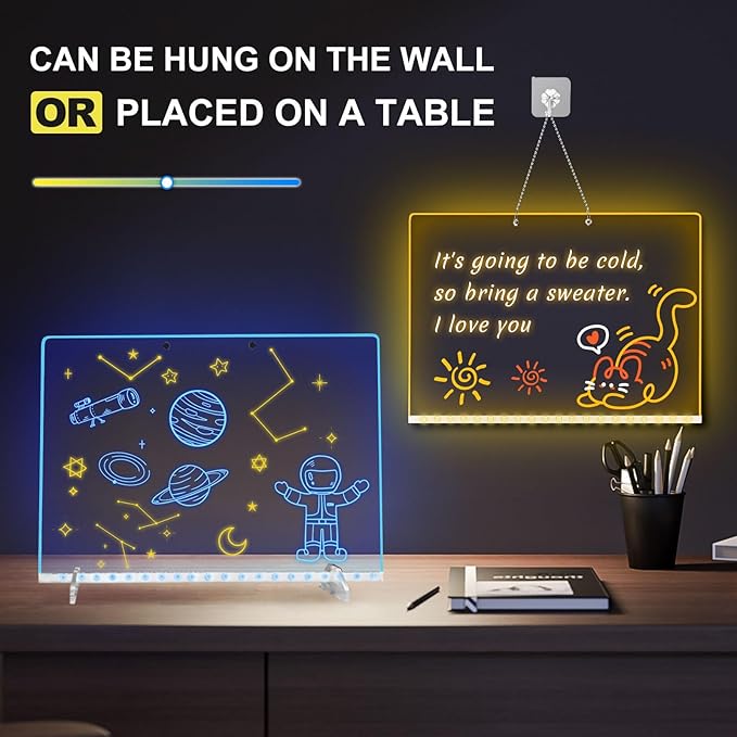 Led Drawing Board with Battery Pack, 13.7"X10" LED Note Board with Colors for Kids, Light Up Drawing Board for Home Office School, Personalized Birthday Gifts for Girls Boys