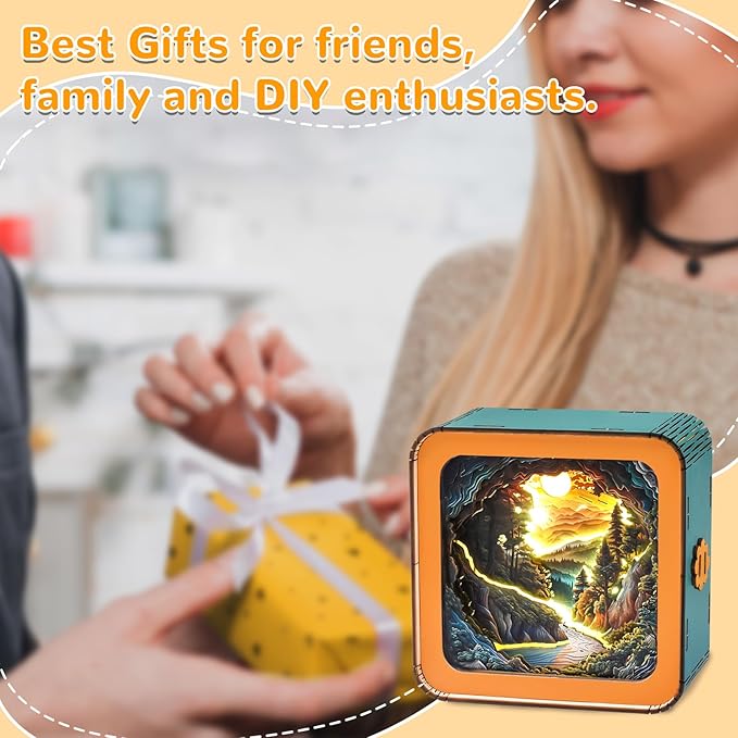 3D Wooden Puzzle Night Light, Forest Secret DIY Puzzles for Adults, Eye Care Night Light with Touchable Switch, Personalized Gifts for Family Friend DIY Puzzle Lover