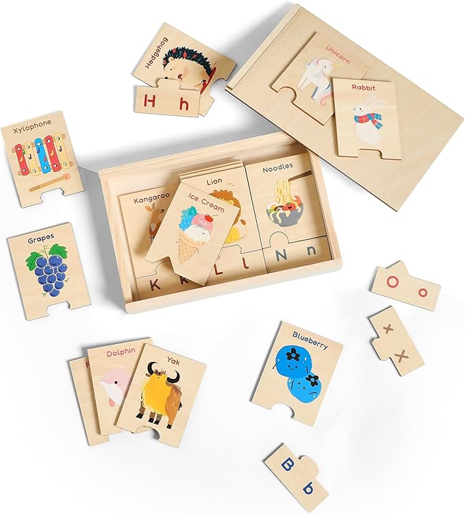 Wooden Puzzles Toddler Toys Gifts for 3 Year Old Boys Girls, Animal Jigsaw Puzzles Montessori Toys Preschool Learning Activities, Gift for Girls Boys (Animal Letters)
