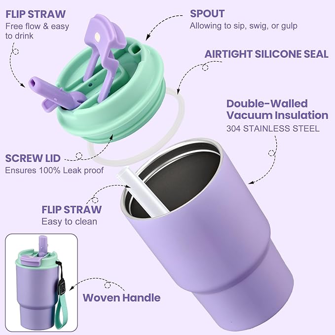 Bento Lunch Box for Kids with 17oz Soup Thermo,Insulated Tumbler Water Bottle and Insulated Lunch Bag,Leak-Proof 3 Compartment Lunch Food Container with with Ice Pack for Kids to School-Purple