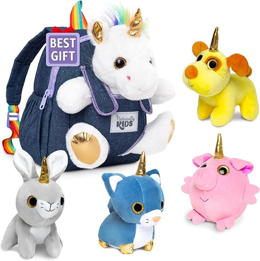 Naturally KIDS Toddler Unicorn Backpack w Plush Unicorn Toys, Gifts for 2-5 Year Old Girls, Toddler Backpack