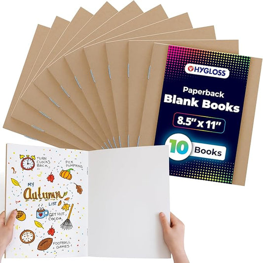 Hygloss Blank Books 8.5 x 11 Inches - 10 Pack – Kraft Color Paperback for Drawing & Writing – Empty Books for Journaling, Sketching or Arts & Craft