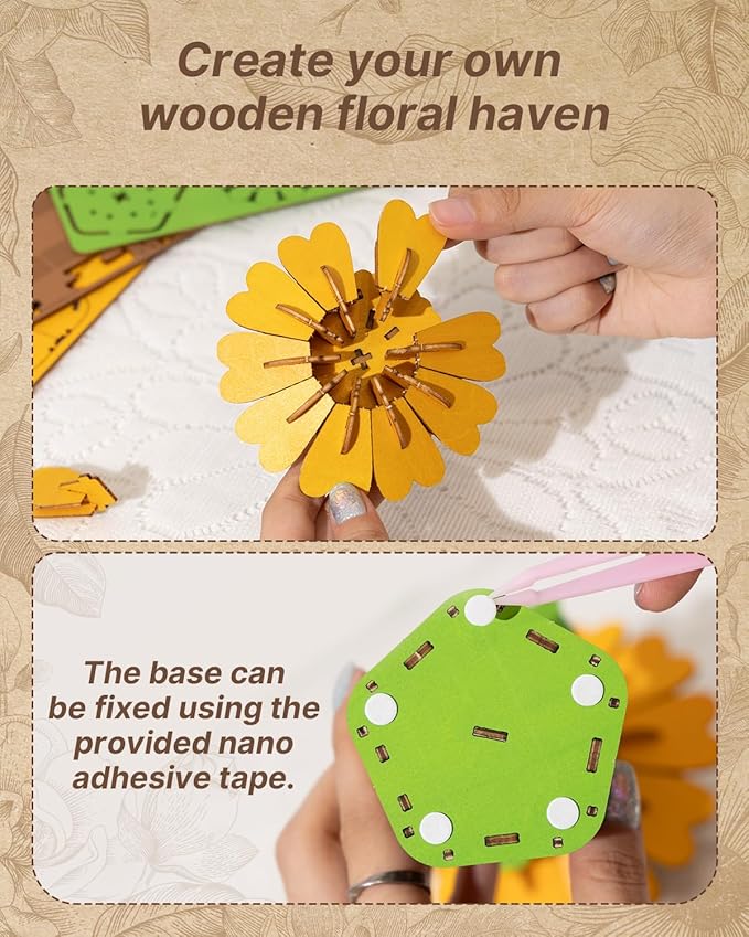 3D Sunflower Wooden Puzzles for Adults,DIY Wooden Flower Craft,DIY Wooden Flowers Model Kit Building Set Craft for Adults to Build.(3.9 * 3.6 * 9.1in 86PCS)