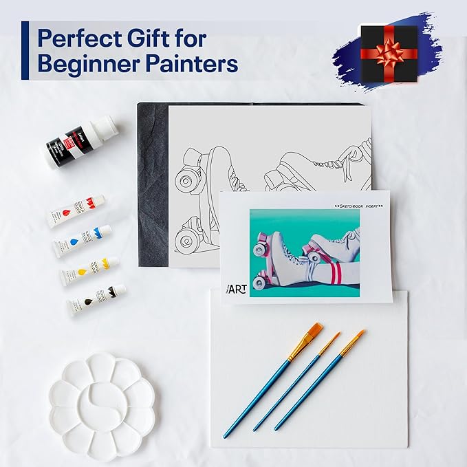 Painting4Real DIY Painting Class Kit for Adults with Video Tutorials: Learn to Paint Retro Glide – How to Paint with Acrylics – Painting & Art Supplies – 9 Piece Acrylic Paint Set