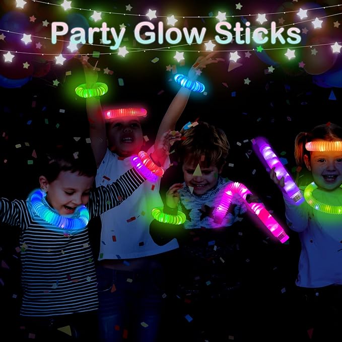 24 PCS Light Up Party Favors Supplies for Kids 4-8-12,Bulk Glow Sticks Bracelet Necklace Accessories for Toddlers,Birthday Return Gifts Treats Non Candy,Halloween Goodie Bag Stuffers for Boys Girls