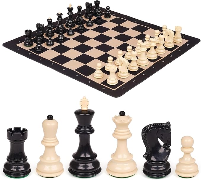 Agirlgle 20'' Tournament Chess Set for Adults and Kids Foldable Silicone Chess Board Game Chess Pieces 3.8'' King Height Portable Travel Chess Set Storage Bag for Outdoor Family Vintage Board Game
