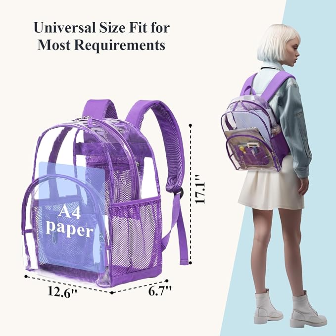 PACKISM Clear Backpack - 17 inch Heavy Duty Clear Backpacks for School, Large Transparent Bookbag for Students (Age 12+)