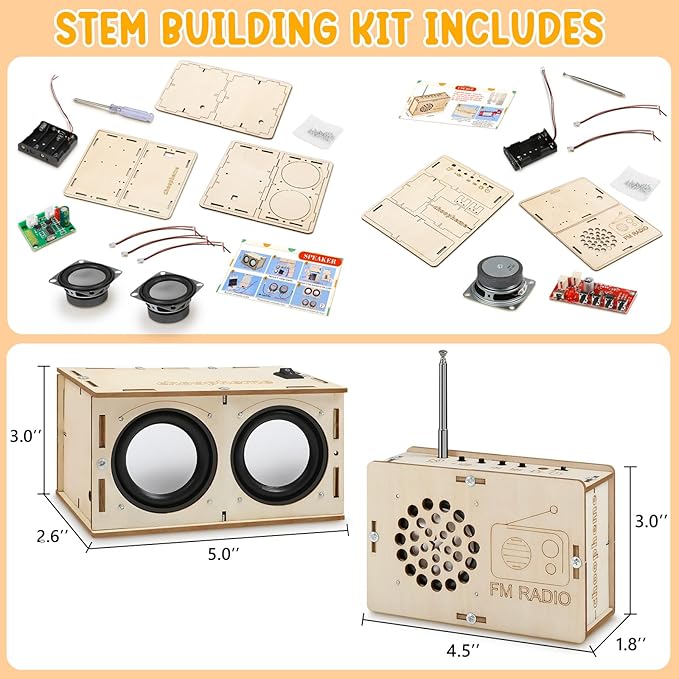 Stem Projects Toys for Boys age 8-12 12-14 Science Kit Building Own Bluetooth Speaker & FM Radio DIY Electronics Kit Science Experiments Kid 9-12 Boy Toys Birthday Gift 8 9 10 11 13 Year Old Teen Girl