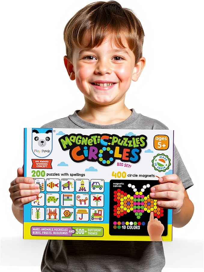 Magnetic Tangram Puzzles Toys for Kids | 400 Magnet Circles Shapes with 200 Patterns Booklet, Board & Display Stand | STEM Educational and Learning Games for Ages 4 5 6+ Years|Gifts for Girls & Boys